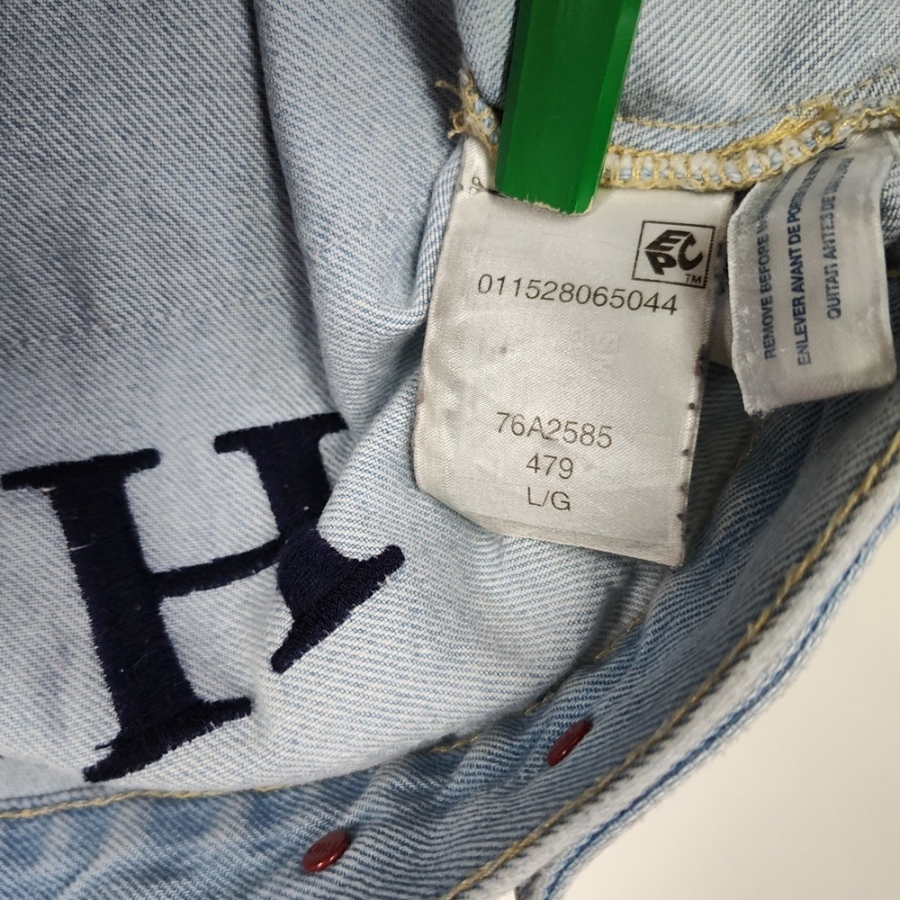 Vintage Tommy Hilfiger Jacket Men's Size L Lt. Blue Denim Big Flag Button-Up - Picture 9 of 13